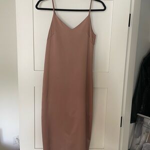 Light brown Silk like dress low back slit back bottom